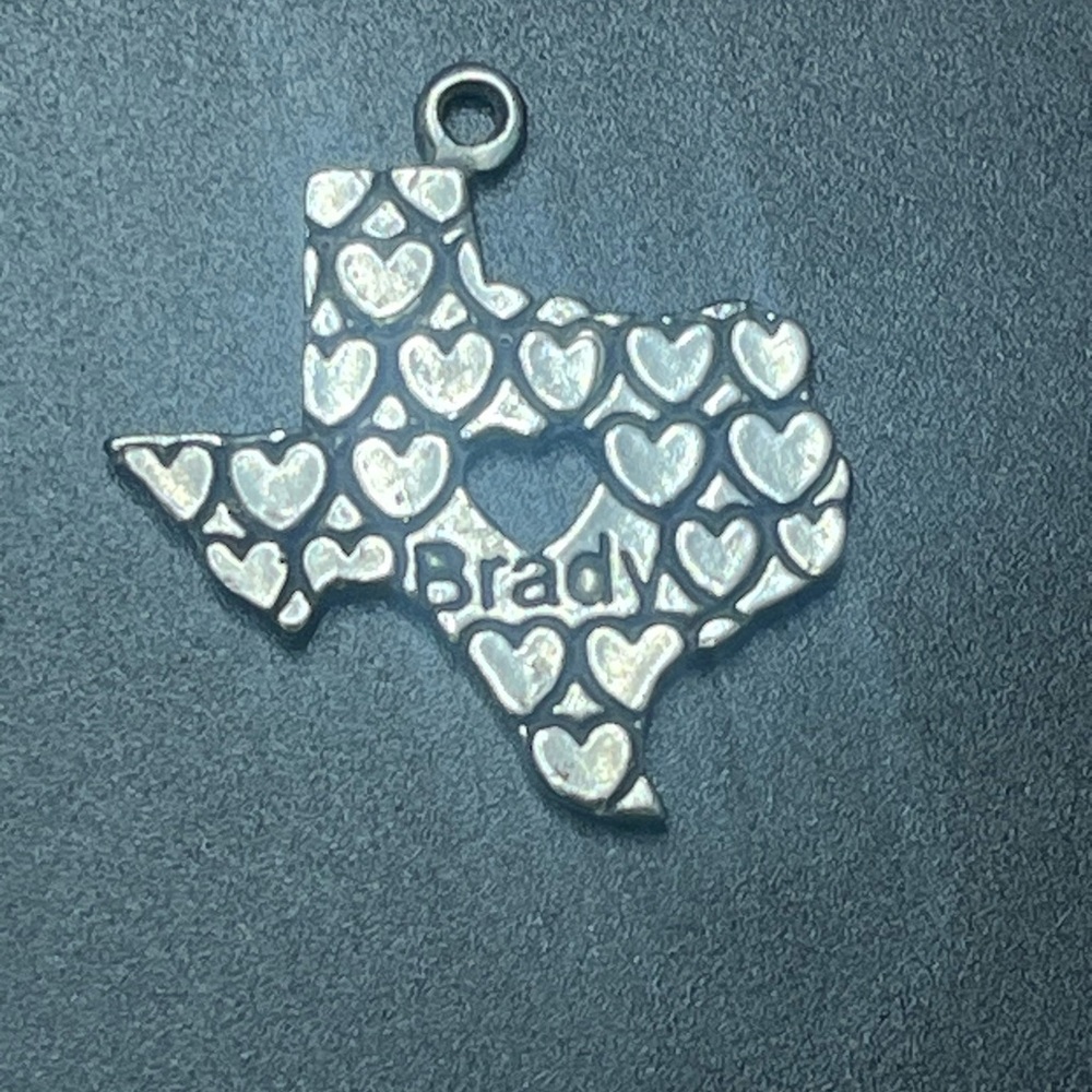 Texas Pendant Stamped Sterling Embossed Hearts Hammered Back Brady TX